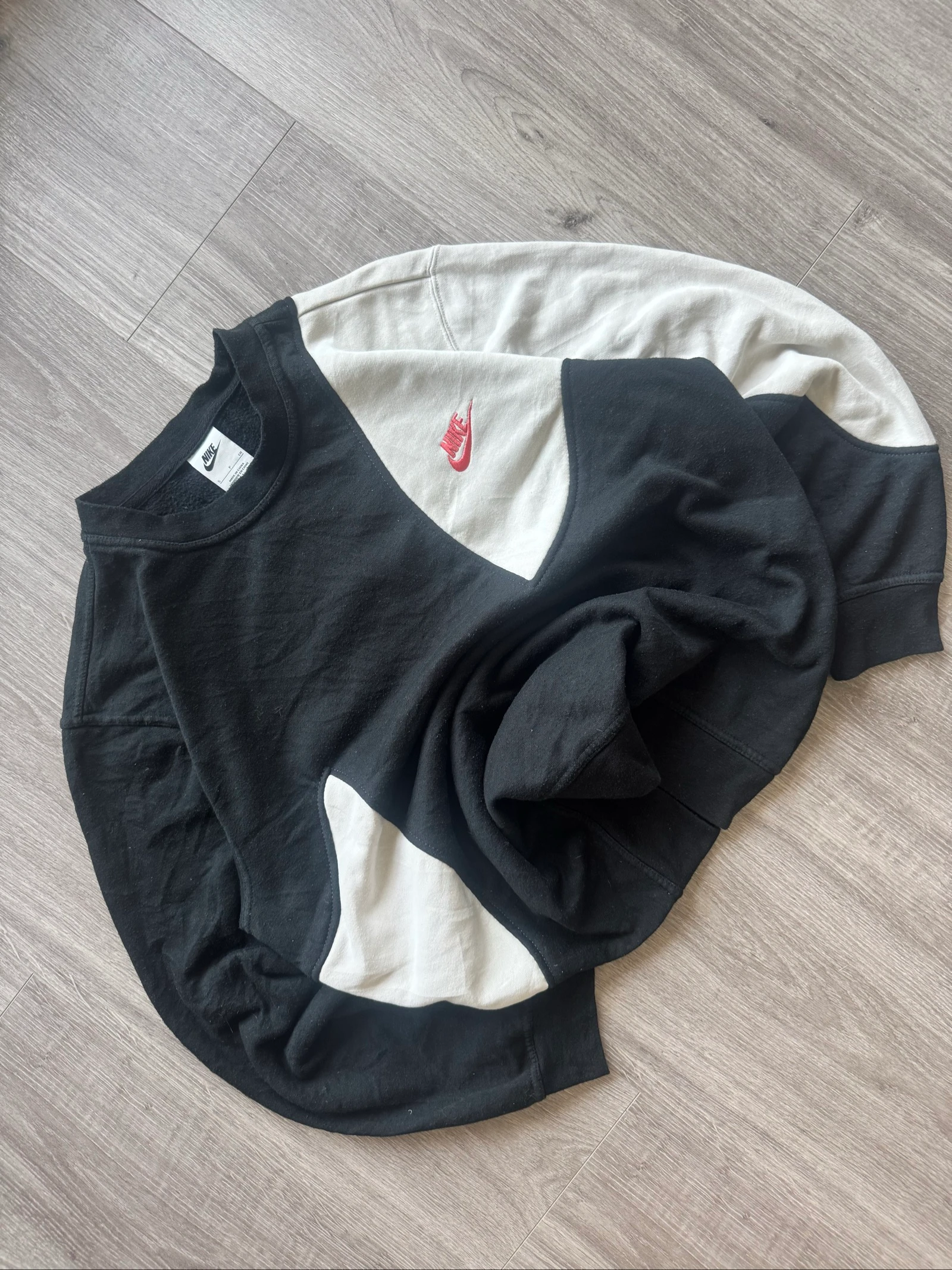 Nike Vintage Colorblock Sweatshirt Zwart Grijze Geborduurd Logo Y2K Streetwear S – photo 2
